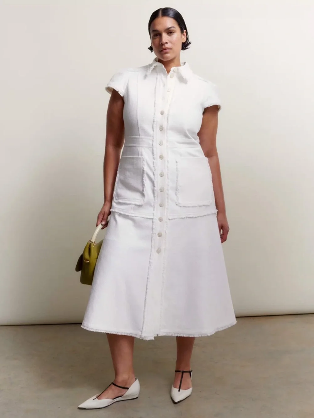ME+EM Cotton-Blend Fringed Midi Dress White Size US 4 - Picture 14 of 14